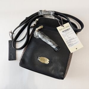 Isle Locada By Hidesign Black Brown Animal Print Crossbody Bag Genuine Leather